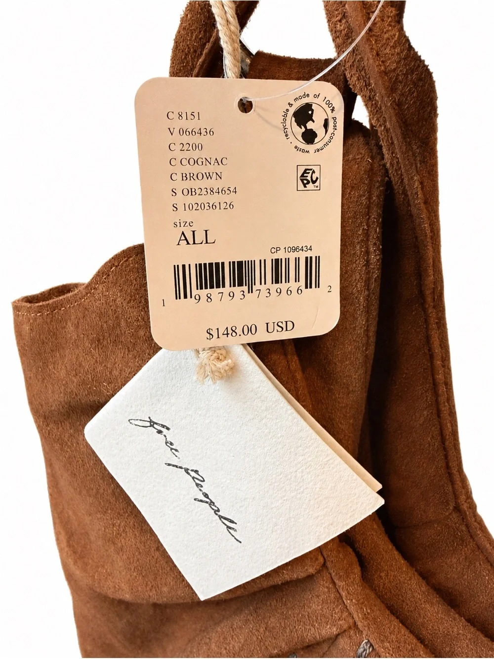 Free People Cognac Suede Leather Tote Bag NWT Scrunch Shoulder Hobo - Picture 4 of 9